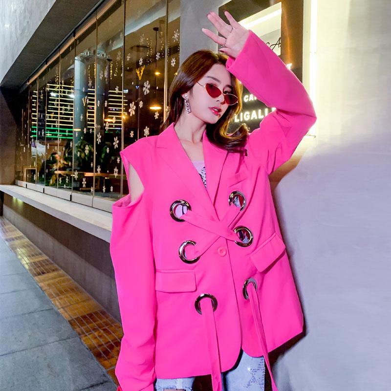 

Spring Autumn Casual Jacket Women Loose irregular jacket Coats Lace design hollow sleeve basic jackets chaquetas mujer 2020 227, Rose red