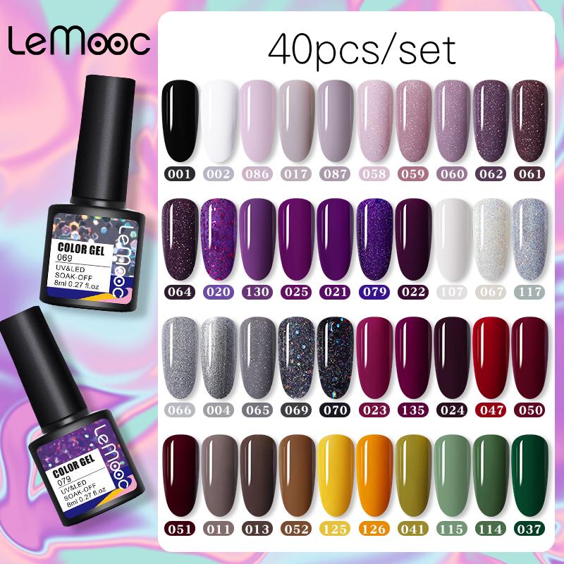 

LEMOOC Nail Gel Polish Set 40pcs Nail Kit Set Glitter Holo graphics Soak Off UV Gel Varnish Kit For Art, Set 14
