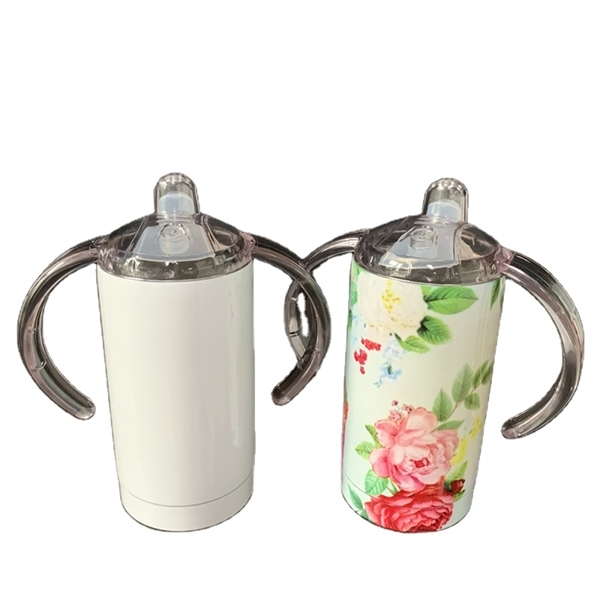 

12oz Wholesale White DIY Sublimation Sippy Straight Cups Baby Bottle With Handle Stainless Steel Kids Drinking Tumbler For Gifts Q1121