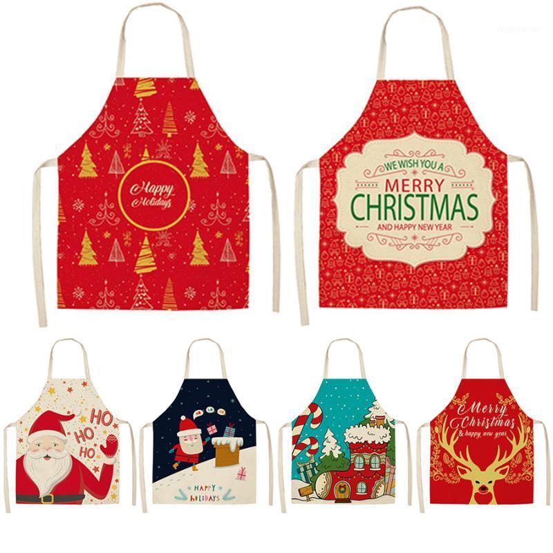 

1Pcs Santa Claus Christmas Apron for Woman Pinafore Cotton Linen Aprons Bib For Kitchen Cooking Baking Accessory 53*65cm1