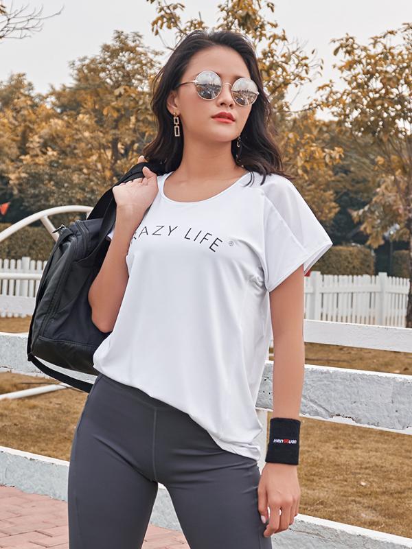 

Lusure sports shirt women loose large size fat MM short sleeve t-shirt yoga clothes spring quick-drying net red fitness clothes1, White