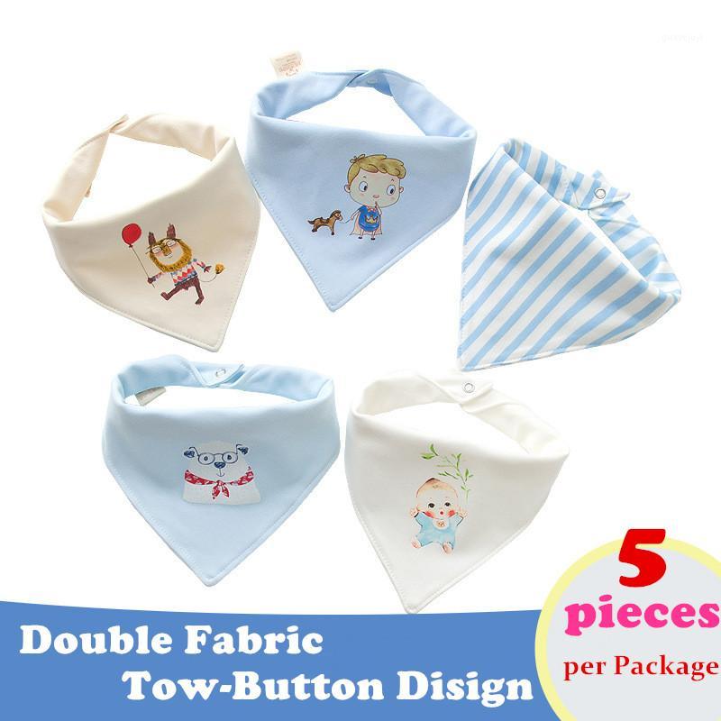 

5pcs/lot Double Fabric Baby Bibs Cartoon Printing Cotton Newborn Infant Girls And Boys Toddler Triangle Scarf Burp Cloth Bandana1, Set 3
