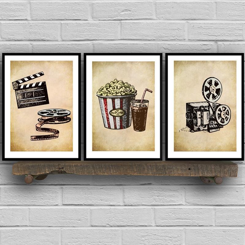 

Paintings Movie Theater Vintage Art Canvas Posters Painting Wall Picture Popcorn Film Clapper Print Home Cinema Retro Decoration1