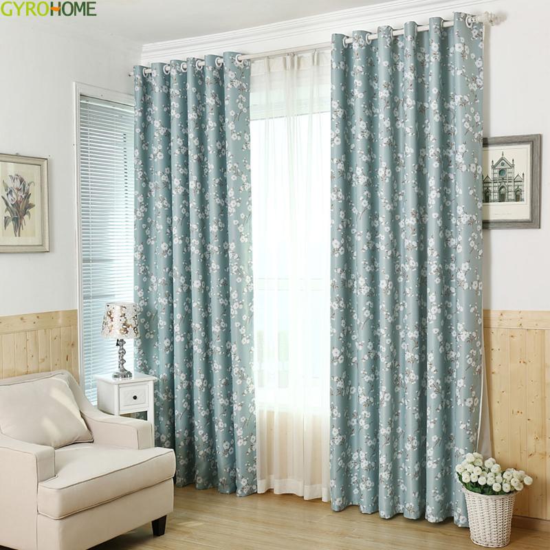 

Pastoral Curtains Living room Bedroom Balcony kapok pattern Blackout Drapes, Blue tulle