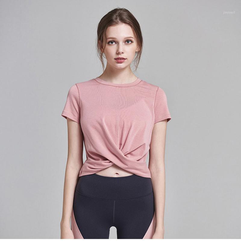 

Cute Front Cross Yoga T-shirts Short Sleeve Fitness Clothing Women Gym Workout Crop Tops Quick-drying Running Sport Shirt Ladies1, Black