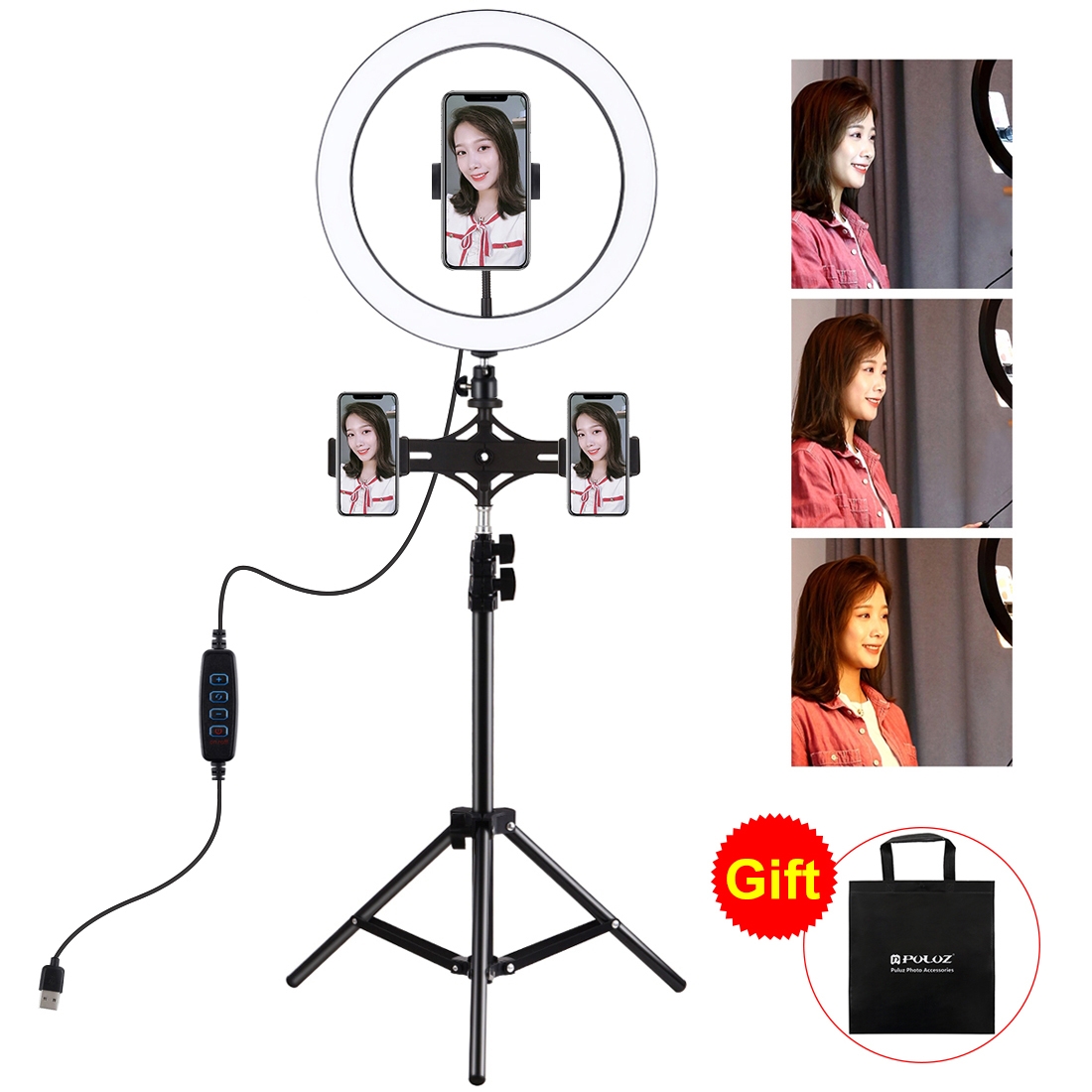 

PULUZ 118 inch 30cm Light 11m Tripod Mount Dual Phone Bracket LED Ring Vlogging Video Light Live Broadcast Kits with Cold Shoe Tripod Bal