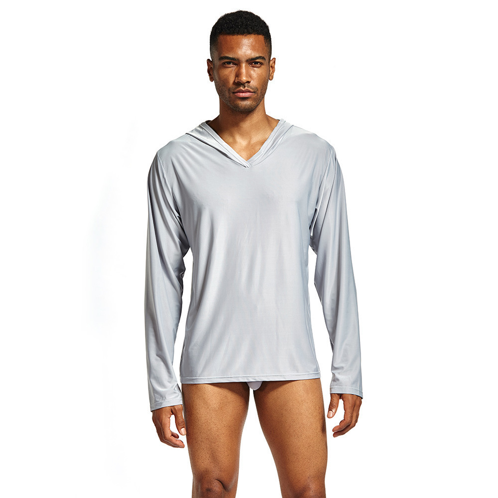 

Ice Silk T Shirts Men T Shirt Long Sleeve Slim Fit Men' Fitness Quick Dry Stretch T-shirt Hooded TShirt Basic Tees Summer Tops 201203, Red t-shirt