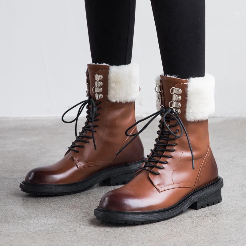 

Brand New high-quality Genuine Leather Skidproof Sole Shoelaces Keep Warm Plush Walking In The Snow Chic Women Shoes Boots1, Black