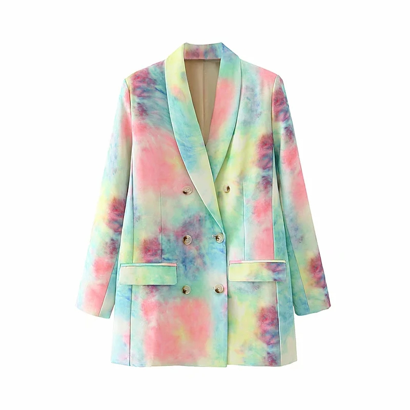 

2021 New Fashionable Female Casual Tie Dye Blazers Long Fashion Loose Shredded Vintage Jacket Chic Ladies Suit NJN1, Multicolor