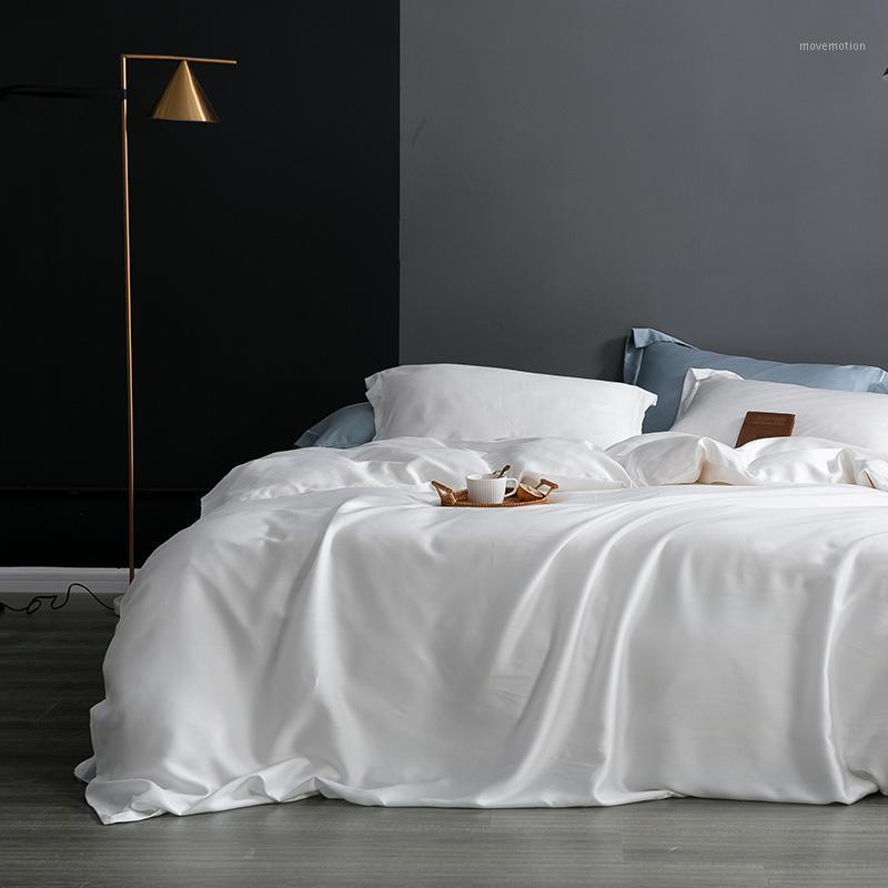 

100%Tencel Lysell Solid White Pink Gray Duvet cover set Breathable Silky Soft 4Pcs Bedding Queen/King Size Bed sheet Pillow sham1, Color 5