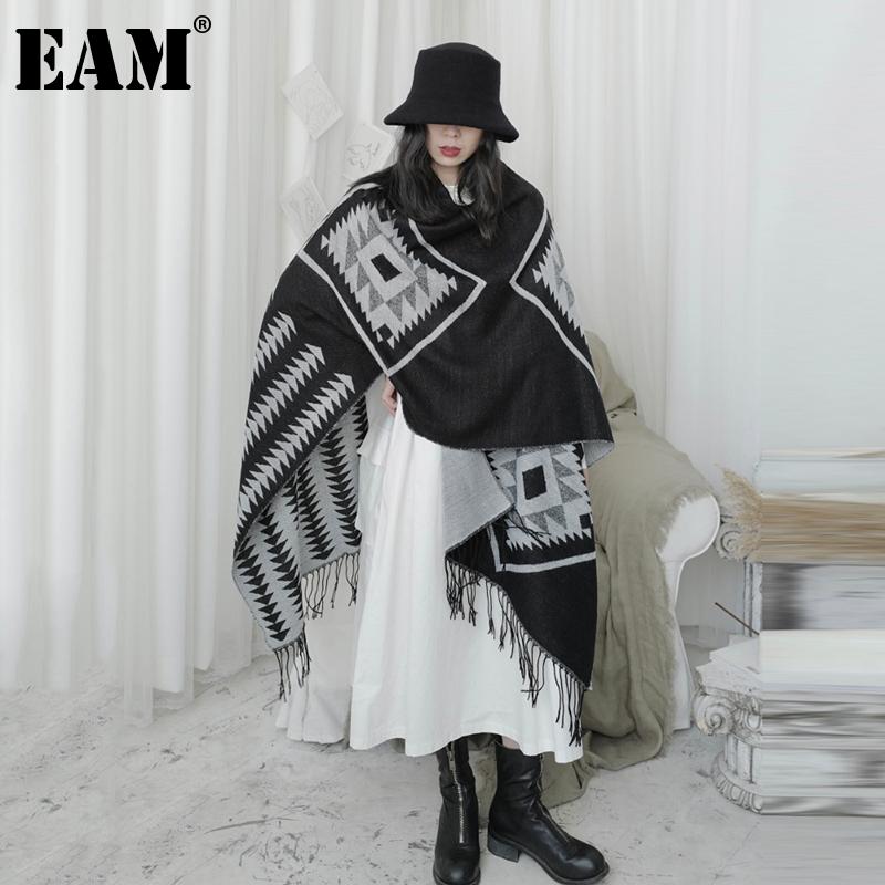 

EAM] Women Black Tassel Imitation Cashmere Double-sided Keep Warm Scarf New Long Personality Fashion Autumn Winter 2021 1DD1648