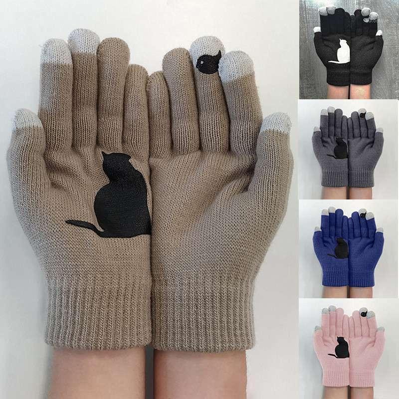 

Women Lady Winter Warm Animal Cat Printed Knitted Gloves Thermal Gloves Mittens Full1