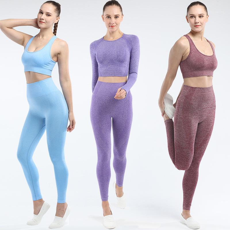 

Seamless Women Yoga Set Sports Bra and Leggings Workout Fitness Long Sleeve Sportswear Crop Top High Waist Leggings Sports Suits1, Black
