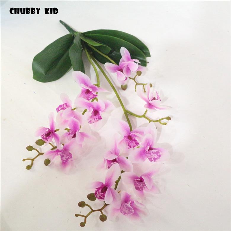 

Wholesale 3 forks Real touch artificial orchids with leaves wedding decorative cymbidium hybrida Fake East Asia flowers 10pcs, White orchids