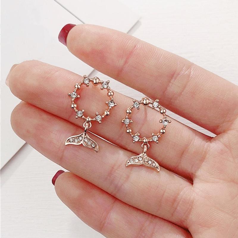 

Stud Fishtail Earrings Crystal Earring Geometric Mermaid For Woman Korean Bijoux Party Jewelry Gifts Wholesale, Golden;silver