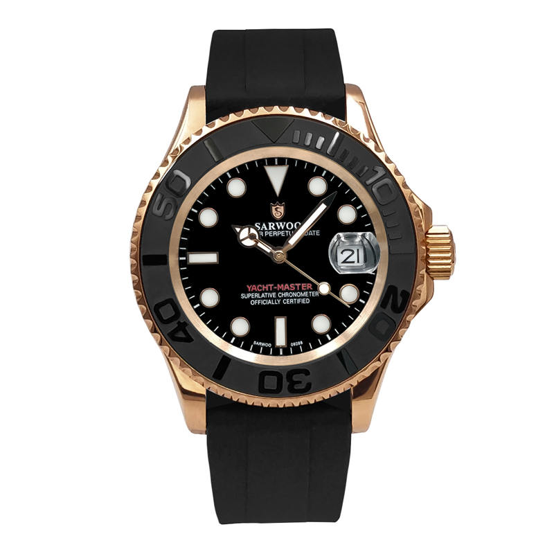 

free shipping Rubber Rose gold YACHT MASTER mens Watch 40mm Automatic Movement Mechanical Mens Fine steel Watches Wristwatch