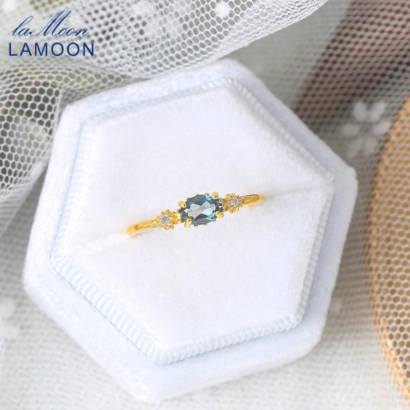

LAMOON Vingtate 925 Silver Ring For Women Star Natural London Blue Topaz Rings 14K Gold Plated Fine Jewelry 2020 New LMRI066