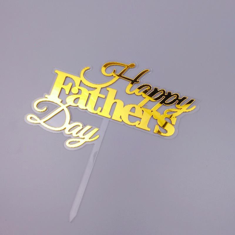 

New Gold Happy Father's day Mother's day Acrylic Cake Topper Supplies for Father's Daddy Mum Birthday Party Cake Decorations