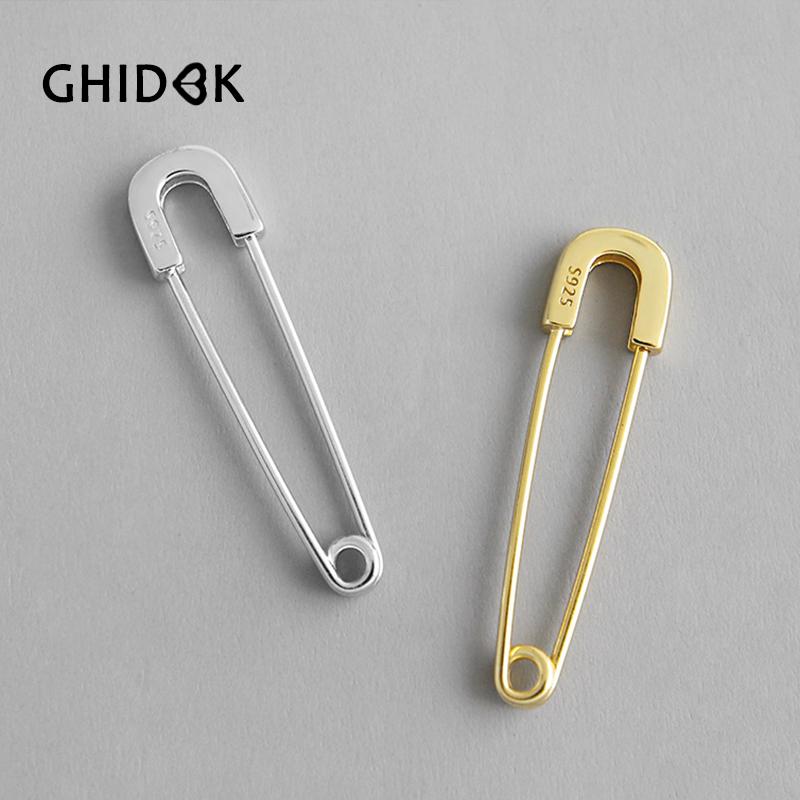 

GHIDBK Dainty 925 Sterling Silver Pins Hoop Earrings Handmade Unique Hollow Silver Earring Minimalist Street Style Earring