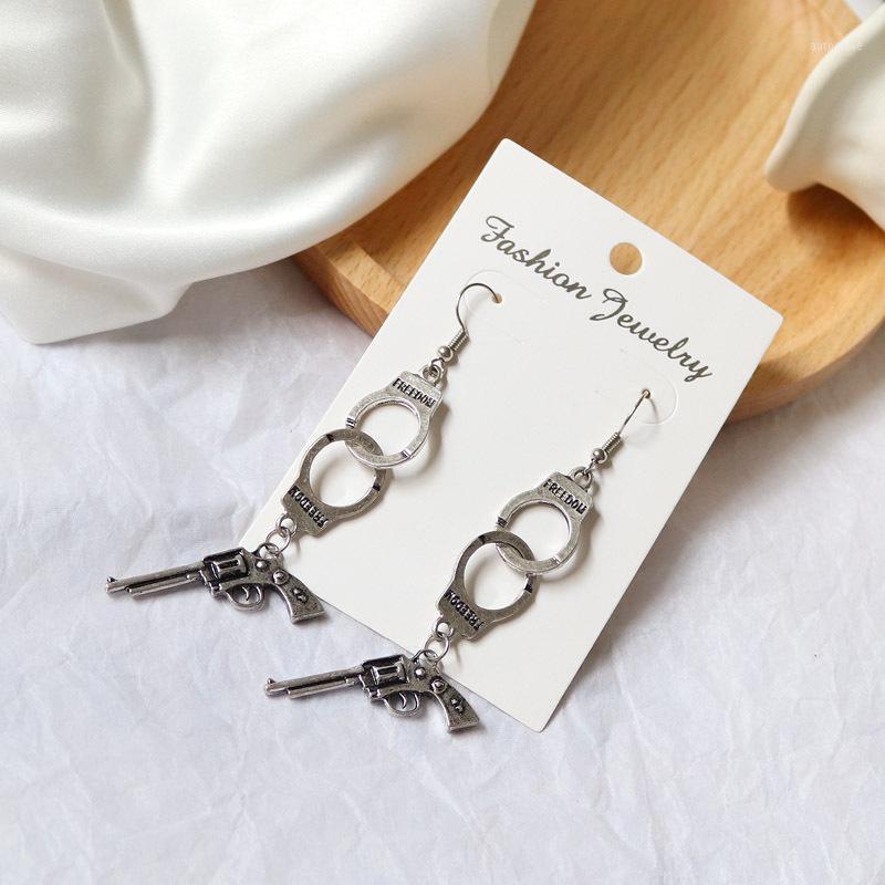 

Retro Punk Simple Earrings For Women Hip-hop Creativity Personality Metal Pistols Handcuffs Pendant Earrings New Popular1