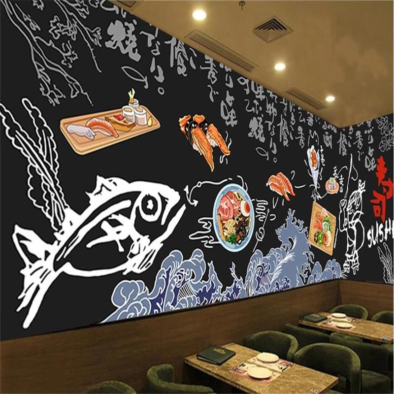 

Custom Hand Painted Japanese Cuisine Sushi Restaurant 3D Black Background Wallpaper Mural Izakaya Industrial Decor Wall Paper 3D, Canvas