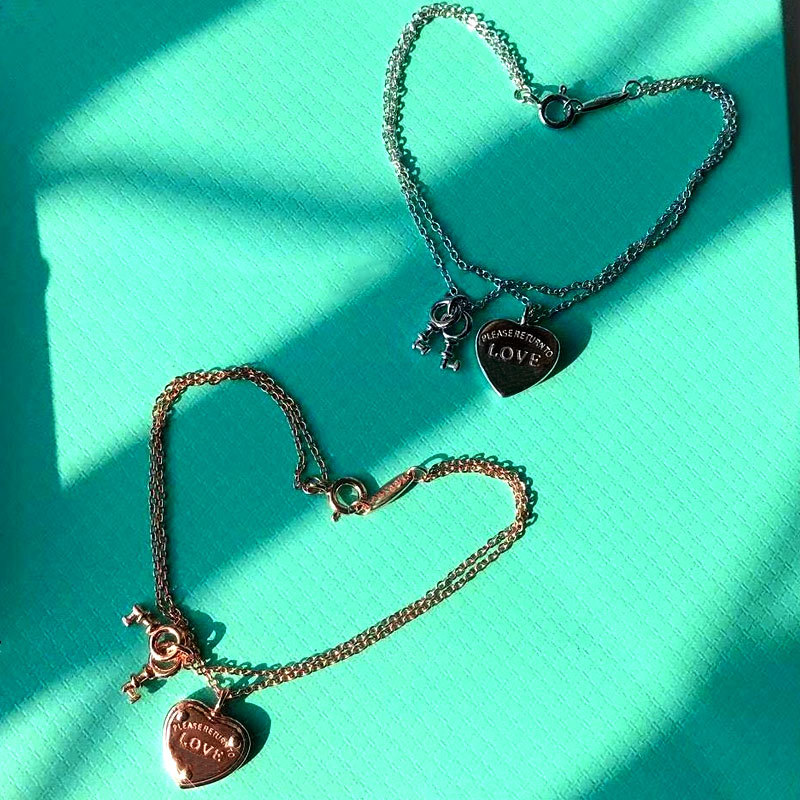 

TIF original heart shape bracelet with two keys, rose gold, silver, elegant bracelet for women, luxury jewelry, holiday gifts B1205