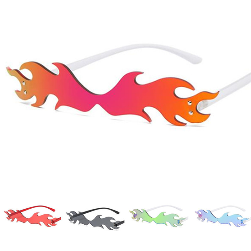

Fashion Women Rimless Sunglasses Personality Siamese Lens Sun Glases Funny Flame Eyewaer Masquerade Party Spectacles Eyeglasses A++