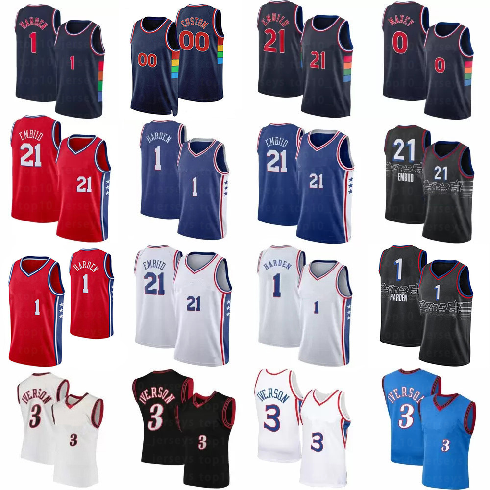 

75th Anniversary City James 1 Harden Basketball Jerseys Joe Embiid Iverson 2021 Esition Tobias 12 Harris Matisse 22 Thybulle Seth Curry Tyrese 0 Maxey Shake 18 Milton, Colour 1