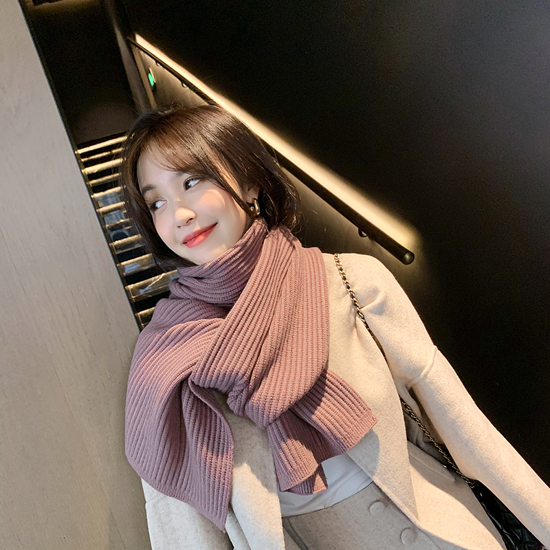 

2021 New Autumn and Winter Monochrome Woolen Knitted Women's Warm Long Scarf Gift K2ha