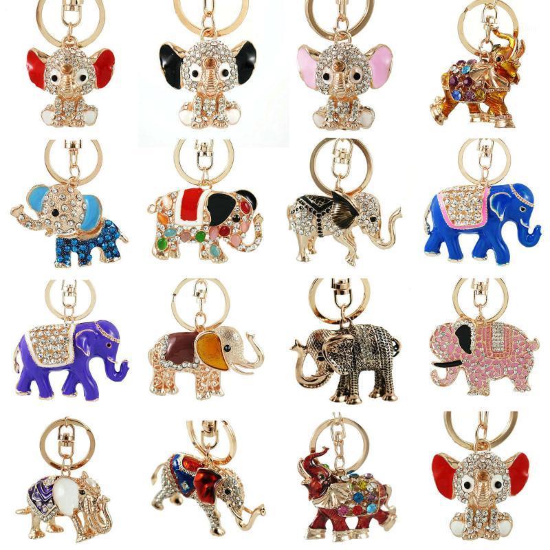

3D Auspicious Multiple styles Elephant Key Holder Chains Whole Enamel Colorful Crystal Bag Pendant Keyrings KeyChains For Women1