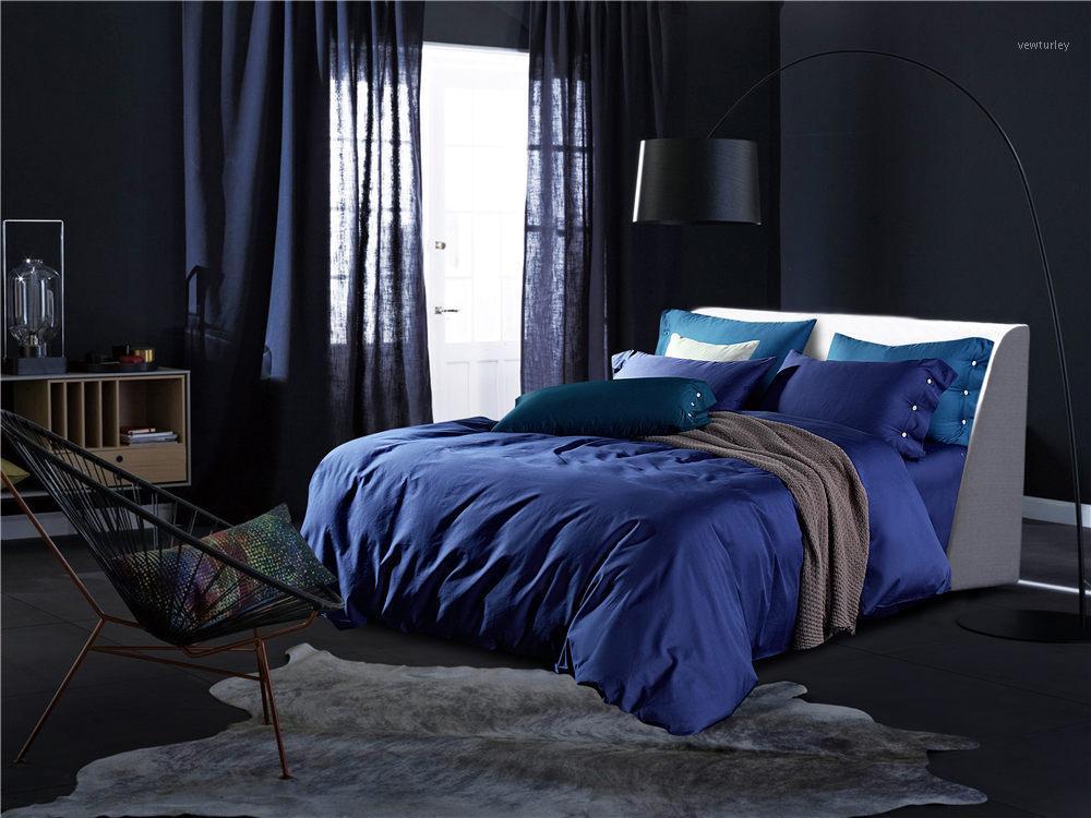 

4pcs 100% Cotton 60S sateen bedcover royal blue bedding set queen size euro double bed linen king housse de couette1, As pic