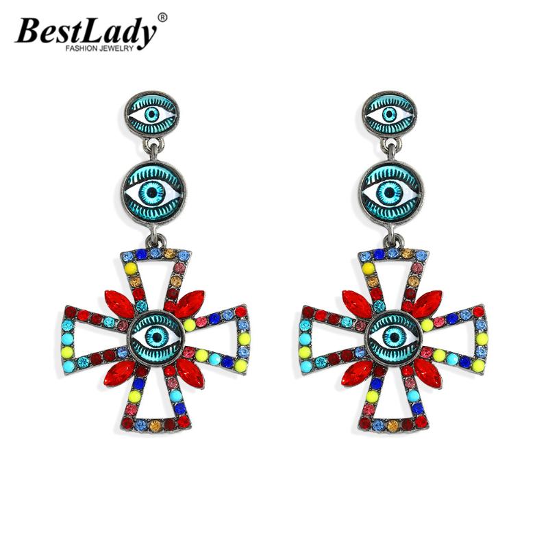 

Best Lady Ethnic Eyes Drop Earrings for Women Wedding Jewelry Personality Luxury Crystal Dangle Drop Earrings Colorful Bijoux