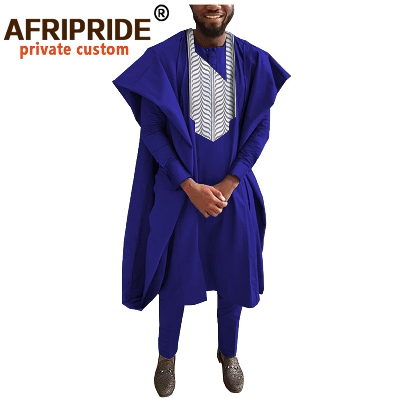 

African Men Clothing Traditional Set for Evening Wedding Suit Agbada Robe Dashiki Shirts Ankara Pants Outfits AFRIPRIDE A022 201109, 12