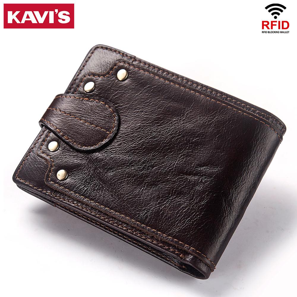 

KAVIS Genuine Cow leather Male Wallet Men's Purse Small RFID Leather Perse Mini Card Holder Storage Walet Bag Hasp Coin Purse, Coffee