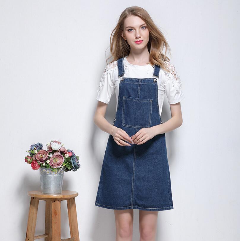 

Spring Summer Denim Dress Girls Women Overalls Casual Jeans Dressed in Adjustable Straps Q121 Vyky, Denim blue.