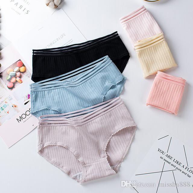 

New Women's Panties Japanese girls' pure cotton underwear small, fresh, simple and breathable women's briefs with needle drawn fish silk women, Black