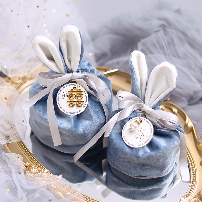 

Creative Ins Tote Bag Ears Velvet Bag Gift Box Sugar Box Wedding Candy With Pearl Wedding Decor Chocolate Bags 20pcs