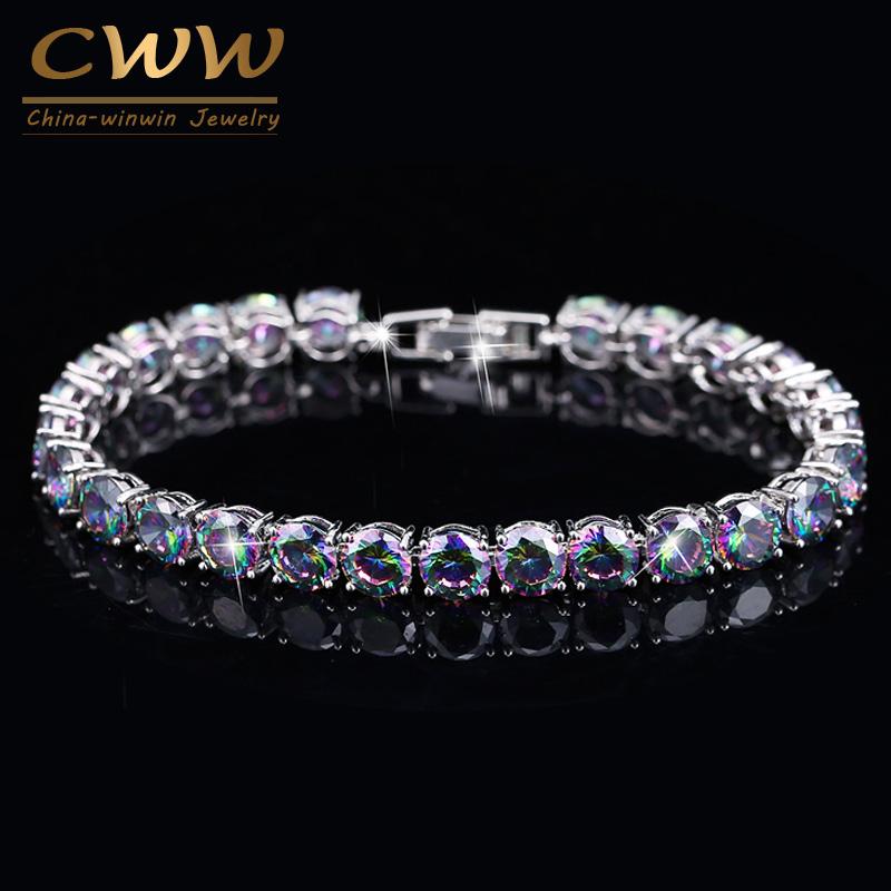 

CWWZircons 2021 Fashion Brand MultiColour Natural Round Mystic Cubic Zirconia Stones Women CZ Tennis Bracelets Bangles CB131