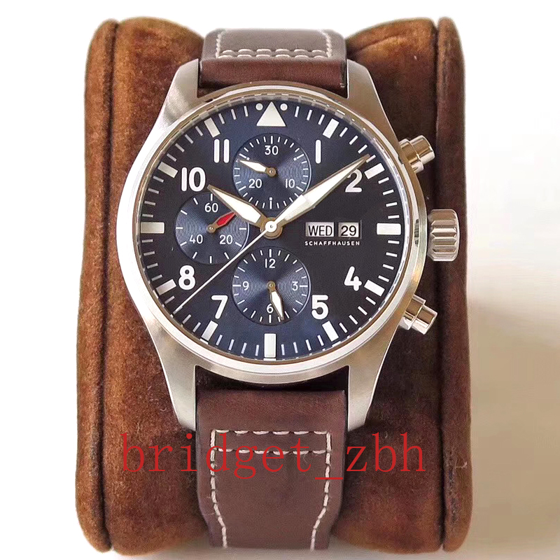 

New Fashion ZF Top Version Pilot Little Prince 377710 Black Dial Chronograph Automatic 3777 Mens Watch Leather Strap Stopwatch Sport Watches, Blue