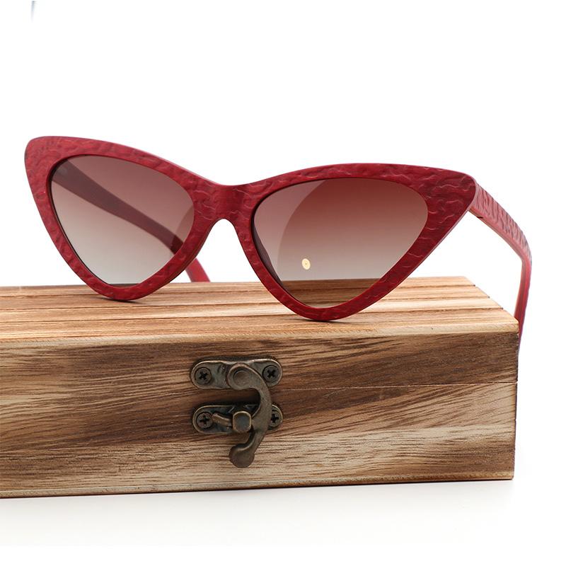 

Sunglasses Embossed Wood Fashion Ladies Cat Eye Polarized UV400 For Women Handmade Bamboo Glasses Gafas De Sol