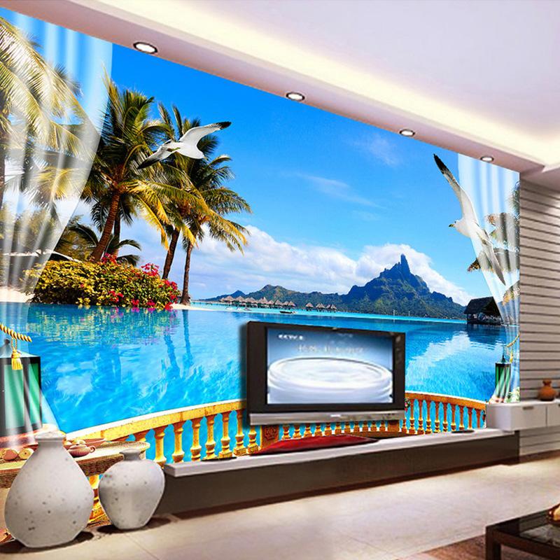 

Custom Photo Wall Paper 3D Wall Painting Living Room Bedroom TV Background Nature Landscape Balcony Seaview Mural Wallpaper, As pic