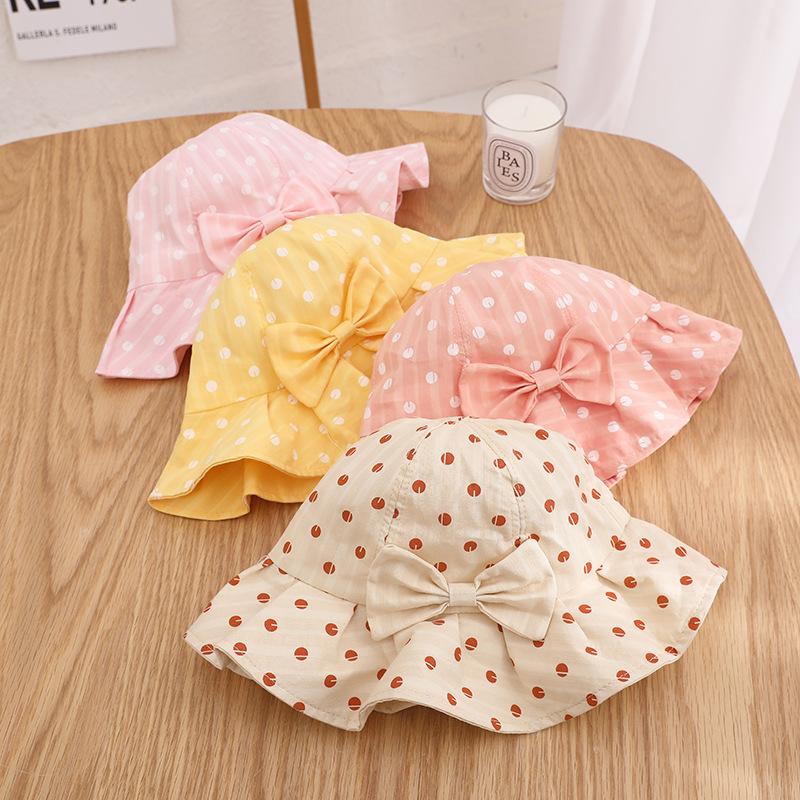 

Caps & Hats Princess Bowknot Baby Bucket Hat Spring Summer Big Brim Infant Toddler Sun Soft Cotton Dot Print Kids Girl Fisherman Cap, Yellow