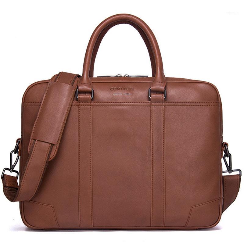 

Retro Men Solid Color Bag Faux Leather Briefcase Large Capacity Shoulder Bag Casual Business Laptop Briefcase in brown color1, Color same as pictur