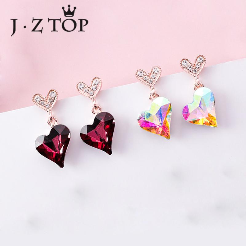 

JZTOP Unique Multicolor Crystal Heart Earrings Rhinestone Love Geometric Pendant Stud Earrings Women Fashion Party Jewelry
