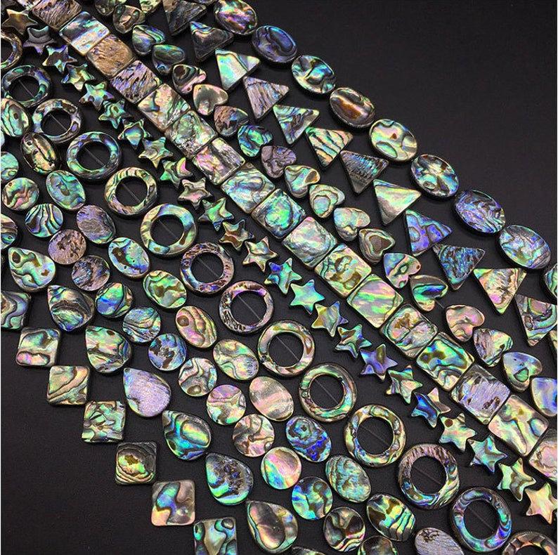 

LOT Rainbow Paua Abalone Shell Coin Oval square Drop Heart rectangle Teardrop Triangle Oval Donut Star Diamond Beads Jewelry Making Beads, Black