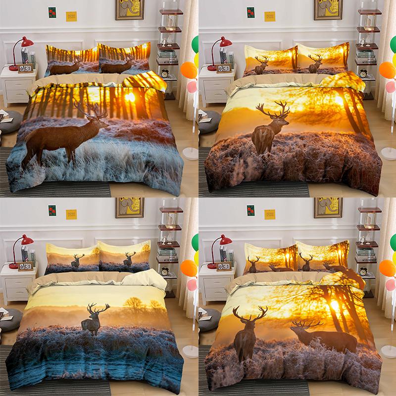 

Hot Sell 3D Warm Deer Sunshine Printed 2/3pcs Animal Bedding Set, H737
