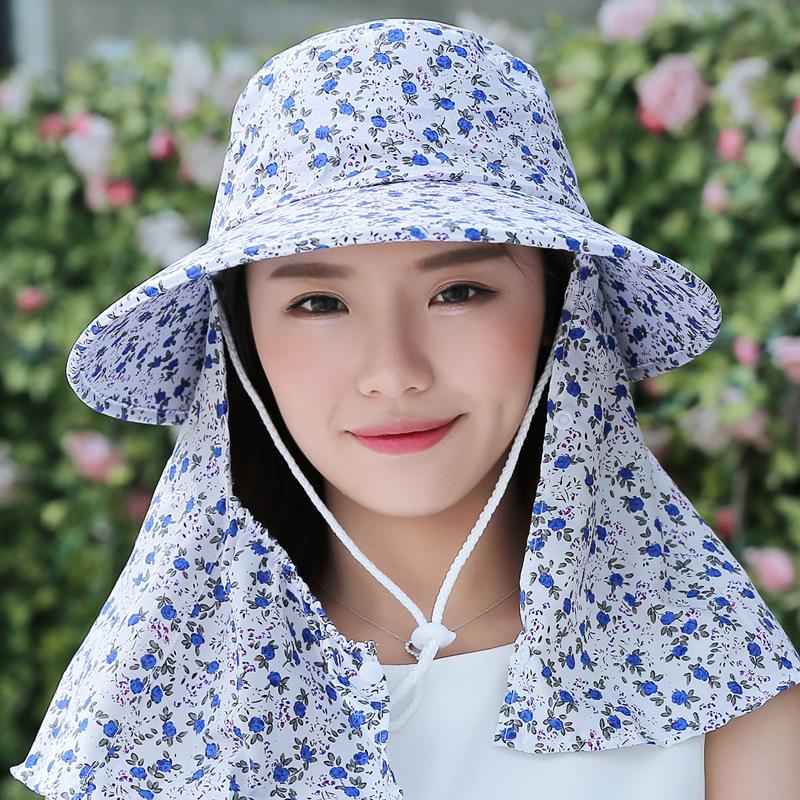 

Women Men Summer Sun Hats with Face Neck Protection Floral Print Large Wide Brim Beach Caps Foldable Visor Fishing Fisherman Hat
