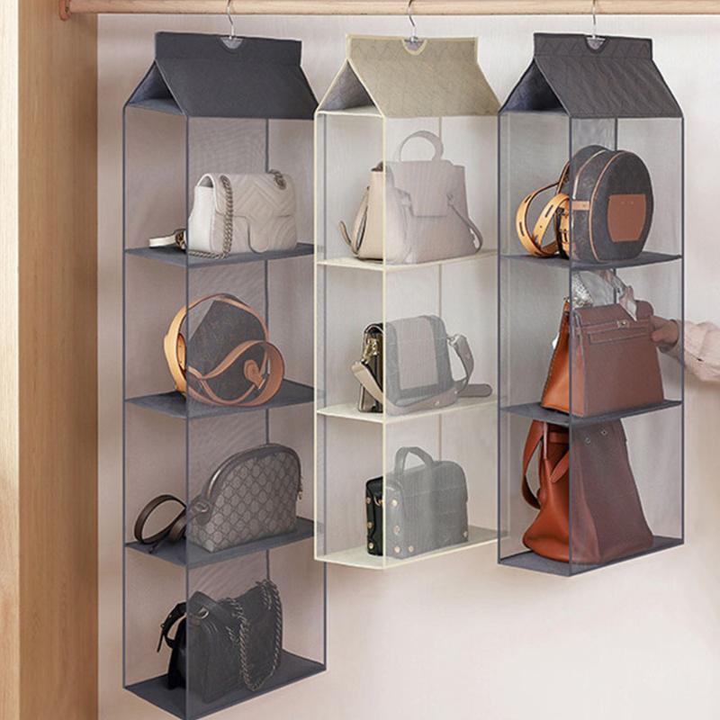 

DOZZLOR Handbag hanging organizer Hanging wardrobe organizer Three-dimensional storage bag Handbag for closet, Beige