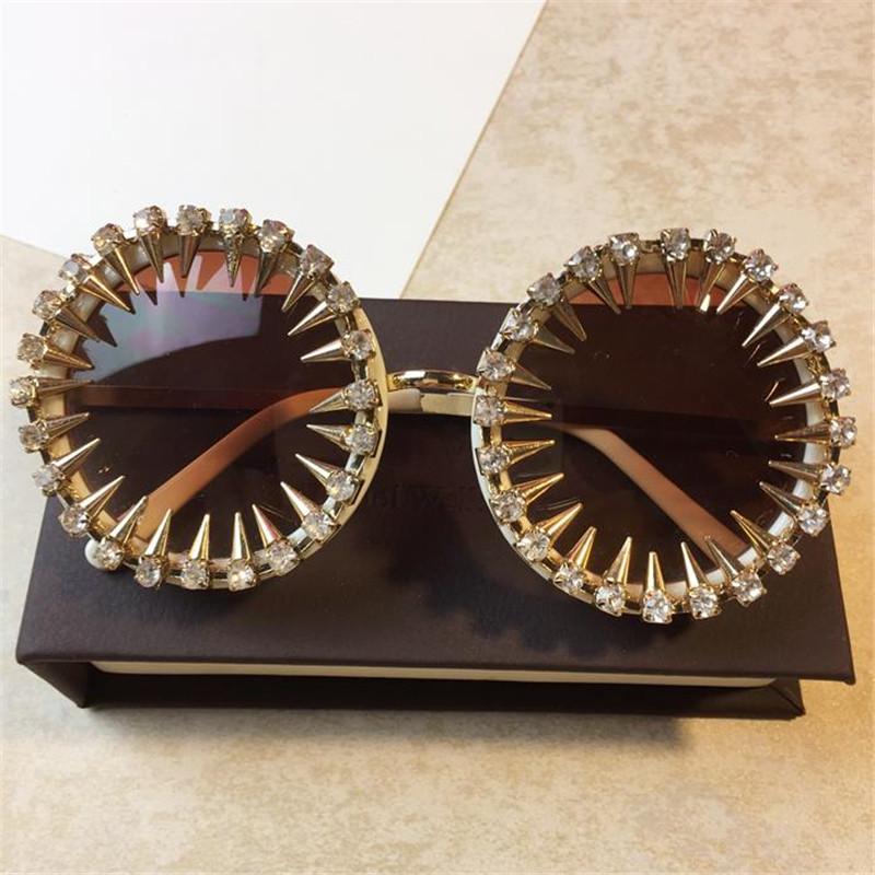 

Sunglasses Luxury Diamond Decor Round Handmade Personality Crystal Rivet Sun Glasses Ladies Fashion Shades