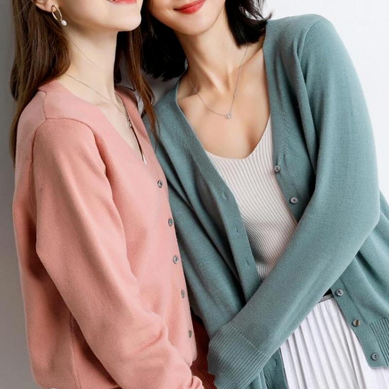 

Women's Knits & Tees Autumn 2022 Cardigan Long Sleeve Coat Casual Tops V-Neck Loose Knitted Jumper Sweater Women Clothes Soft Pull Femme 177, White